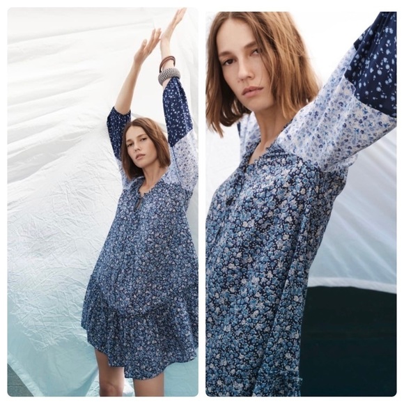 Zara Blue Floral Ditsy Ruffle Tiered Dress Sz. XS BNWT - Picture 1 of 12